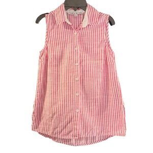 Lola River Women's Pink/White Striped Summer Blouse Sleeveless Size XS EUC